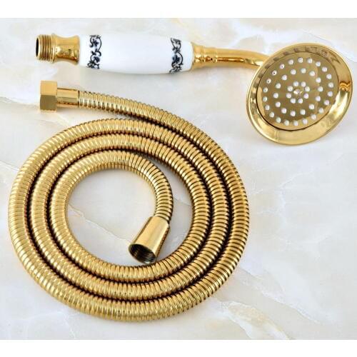 1.5m Gold Color Brass Flexible Bathroom Hand Held Shower Hose and Telephone Style Hand Held Shower Head mhh041