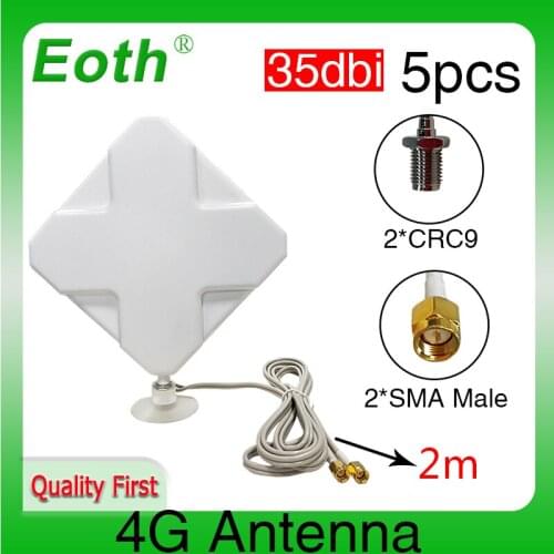 5pcs Eoth 4G LTE Antenna SMA 2m 4G Antena 35dBi 2*SMA connector for 4G Modem Router repeater + SMA Female to CRC9 Male connector