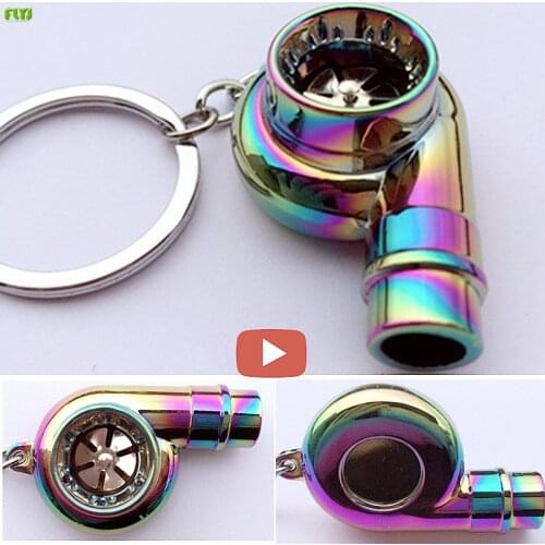 FLYJ metal Sound Turbo Key chain Sleeve Bearing Spinning Auto Part Model Turbine Turbocharger car Key Chain motorcycle Key ring