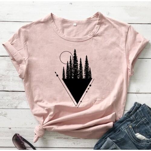 Forest Adventure Camping T-shirt Minimalist Wild Life Tshirt Fashion Women Short Sleeve Wanderlust Graphic Tee Shirt Top