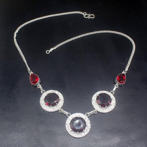 Gemstonefactory Jewelry Big Promotion Unique 925 Silver Handmade Sunny Red Garnet Women Chain Necklace 46cm 202101479