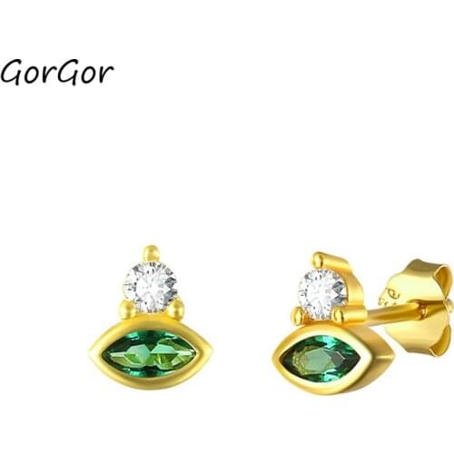 GorGor Stud Earrings Women 925 Sterling Pattern Horse Eye Green Zircon Vintage Style Simplicity Exquisite Jewelry 60201150905C
