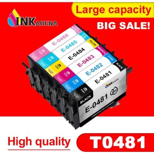 INKARENA 6 Color T0481 Full Ink Cartridge for Epson Compatible Cartridges Stylus Photo R200 R220 R300 R300M R320 R340 RX500