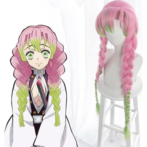 Kanroji Mitsuri Wig Kimetsu no Yaiba Demon Slayer Cosplay Pink Synthetic Heat Resistant Hair Kanroji Mitsuri Cosplay