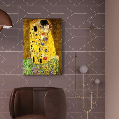 Famous Figure Painting, Gustav Klimt Kiss Canvas Paintings Print on Canvas, Wall Art Picture For Living Room Home Decoration