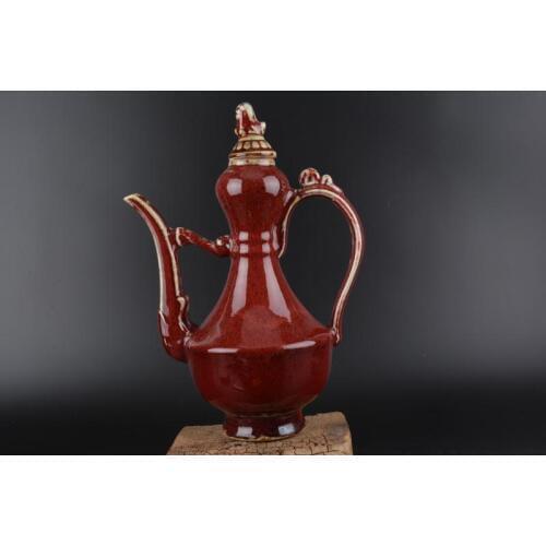 Rare QingDynasty porcelain teapot,Red&blue glaze,Kiln change,Collection&Adornment,Free shipping