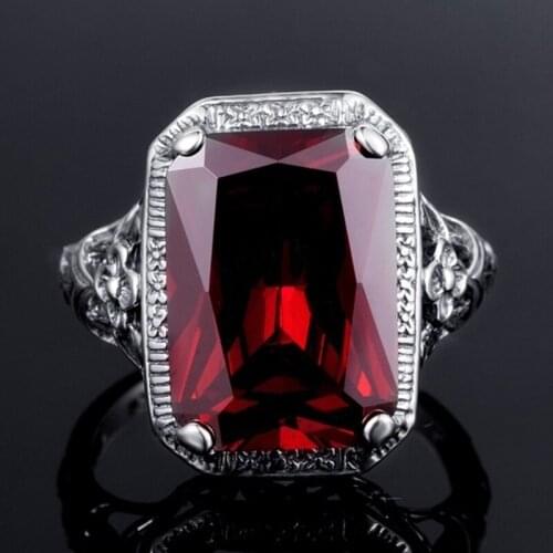 Hot Sale Vintage Ruby Anniversary Ring for Women 2021 Trendy Jewelry Romantic Carved Pattern Design Versatile Female Rings