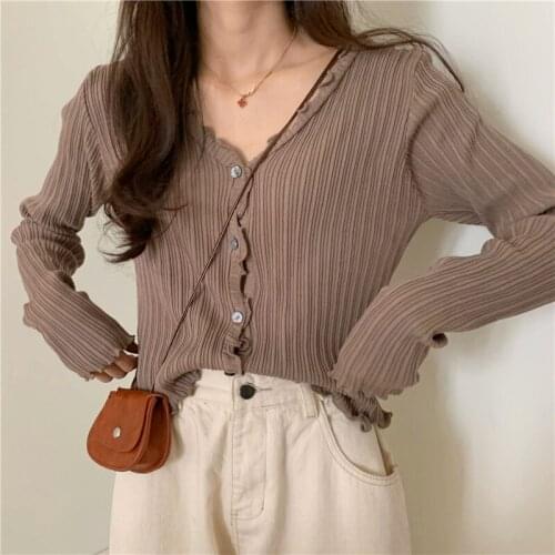 Korean Short Sweater Women V-Neck Knitted Cardigan 2021 Fashion Single Breasted Women Elasticity Cropped Cardigan Sweater Female
