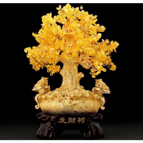 Natural yellow crystal tree decoration fortune cash tree home decoration shop opening wholesale gifts