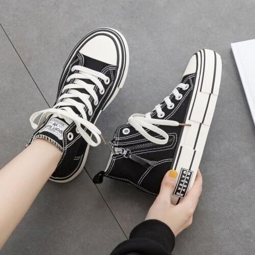 The New Korean Version of The Side Zipper Small Black Womens Shoes Students White Wedges Shoes Board Shoes Platform Shoes