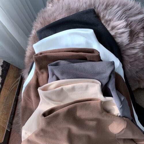 ZHISILAO Autumn Winter 2020 Turtleneck Tops Solid Woolen Long Sleeve T-shirt Women Slim Thick Warm Basic Tees Shirts Retro