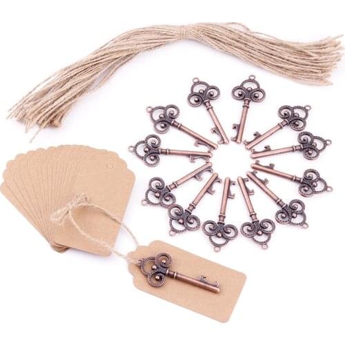 50 Opener+50 Tags Sliver Wine Bottle Opener with Tags Key Shape Party Wedding Favors Special Events Supplies Beer Bottle Tool