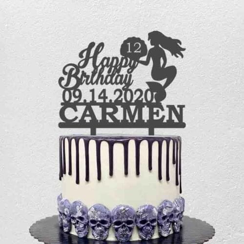 Personalized Mermaid Cake Topper Customized Name Date Age Mermaid Happy Birthday For Birthday Party Cake Decoration Topper