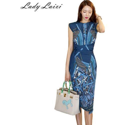 2019 Summer Vintage Print Sexy Waist Tie Sheath Bodycon Pencil Dresses Fitted OL Elegant Slim party work Vestidos