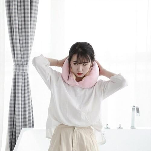 Neck pillows cartoon plush pillow PP cotton cute comfortable head pillow outdoor travel portable U pillow pink black green blue