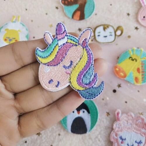 Self-adhesive Cartoon Unicorn Giraffe Animal Embroidery Patches for Kid Clothing Diy Iron-on Sticker Clothes Appliques Stripes
