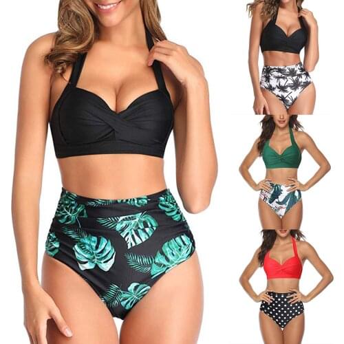 Sexy Women Bikini Set Halter Strap High Waist Split Swimsuit Biquini Maillot De Bain Tankini Bathing Suit Beachwear Swimdress