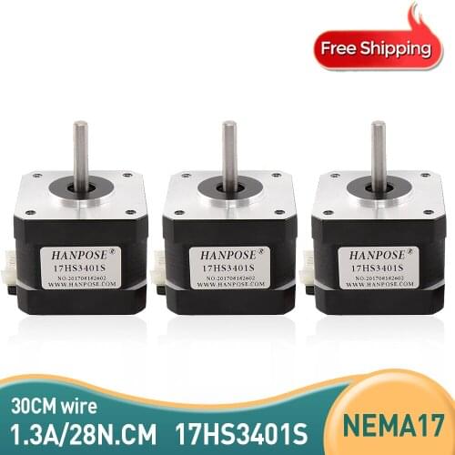 Free shipping 3PCS Nema17 Stepper Motor 17HS3401S 4-lead 42 motor 42BYGH 1.3A 2.8N CM CE ROSH ISO Laser for CNC milling machine