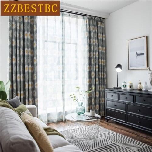 Modern Pastoral Sunflower Willow Leaf Printed Blackout Curtains for Living Room Bedroom Childrens Room Customized Short Curtain