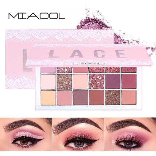 MIAOOL 18 Colors Lace Eyeshadow Compact Adenium Obesum Pearly Lustre Matte Polarized Light Multi-color Makeup Cosmetic Gift