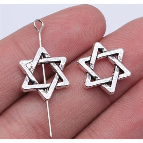 Tristana 20pcs 15x14mm Antique Silver Color Star Of David Beads For Jewelry Making DIY Jewelry Findings