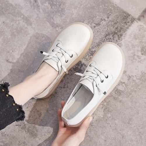 Genuine Leather Flat Shoes Women Comfortable Sneakers 2021 Autumn Casual slip-ons loafers Shoes Female White Flats Trainers