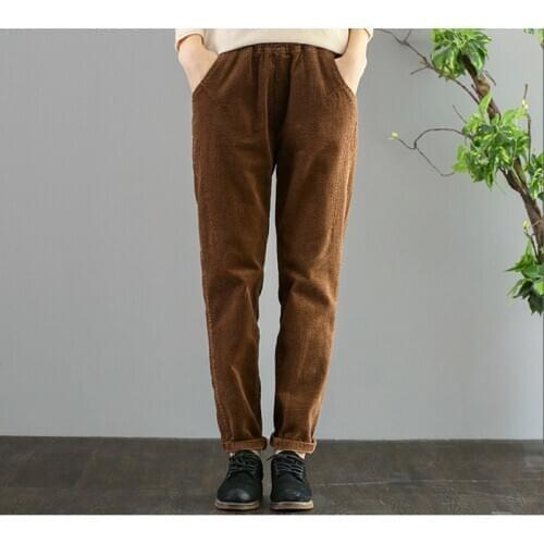 Corduroy pants women autumn winter loose large size plus velvet thick cotton pants radish nine-pointed velvet Harlan trousers