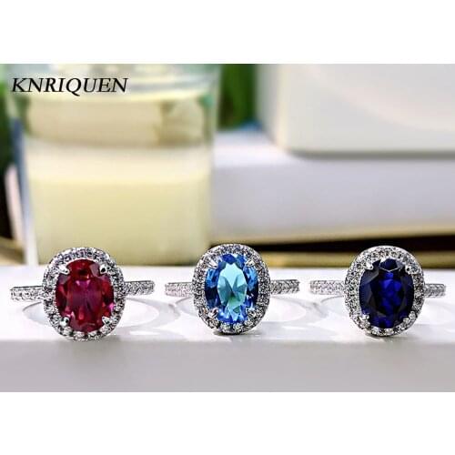 Vintage 925 Sterling Silver 7*9mm Ruby Aquamarine Sapphire Rings for Women Charms Gemstone Party Wedding Ring Fine Jewelry Gift