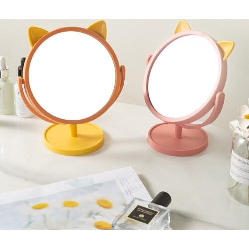 Cartoon cat ear make-up mirror desktop single side make-up mirror dormitory desktop beauty mirror HD rotating Princess mirror