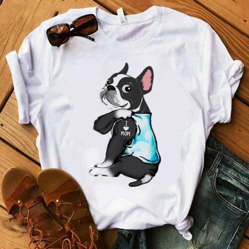 Hararuku Boston Terrier i love mom T-shirt Women Mama T-shirt Vogue American flag Bandana T Shirt graphic 2021 Tshirt Clothes