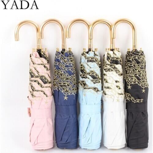 YADA Ins Pure Star Lace J Handle 3-Folding Umbrella Women UV Rainproof Umbrella Parasol Rain Sun Light Star Umbrellas YD200278