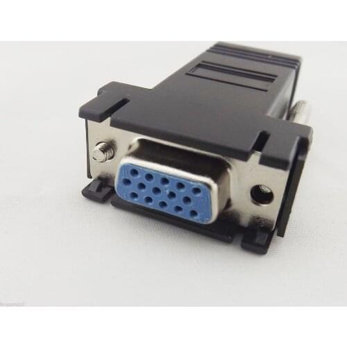 1pcs Black RJ45 To 15 Pin VGA Female Adapter f VGA Extend Over CAT5 CAT6 Network Cable