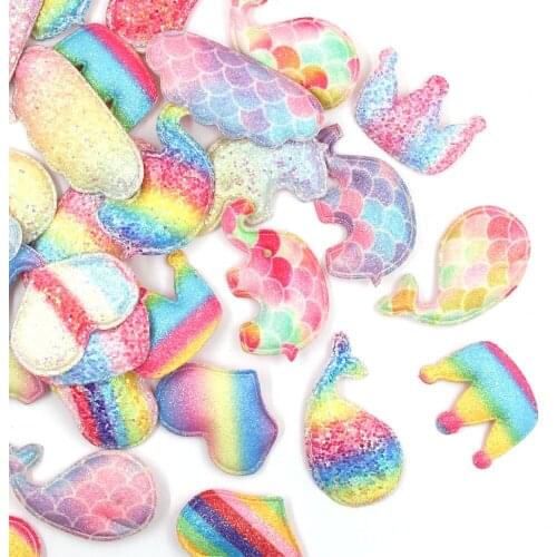10Pcs Glitter Rainbow Patches Heart/Cloud/Crown/Elephant/Whale Patch For Headwear Sew Applique Padded Patches DIY Girl Hair Clip