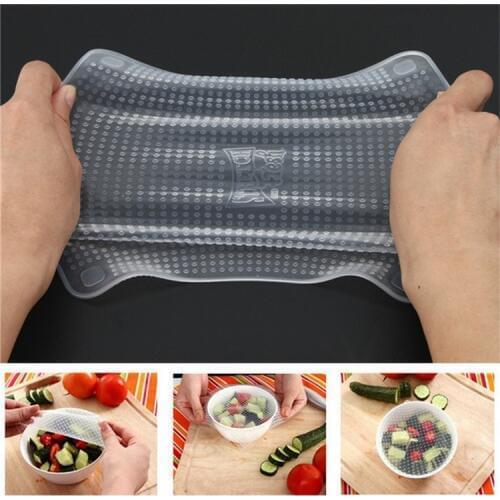 4pcs /set Multifunctional Food Fresh Keeping Saran Wrap Kitchen Tools Reusable Silicone Food Wraps Seal Vacuum Cover Lid Stretch
