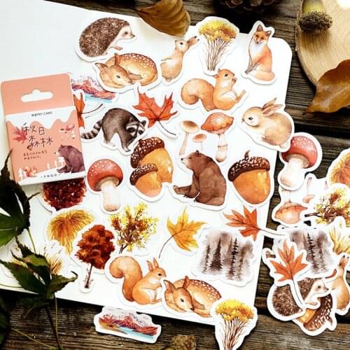 46Pcs/Box Forest Animal/Plant Stickers Scrapbooking Creative DIY Journal Decorative Adhesive Label Kawaii Stationery Supplies