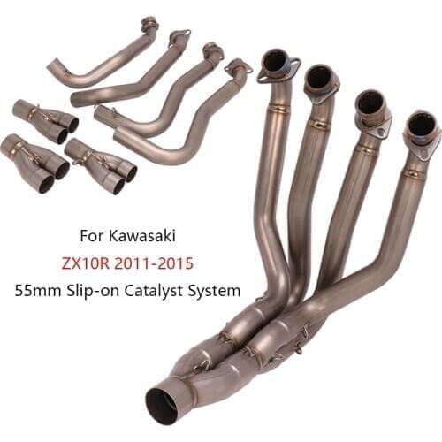 55 mm Slip-on Exhaust System for Kawasaki Ninja ZX10R 2011-2015 Motorcycle Front Link Pipe Reserve Original Catalyst Exhaust Tip