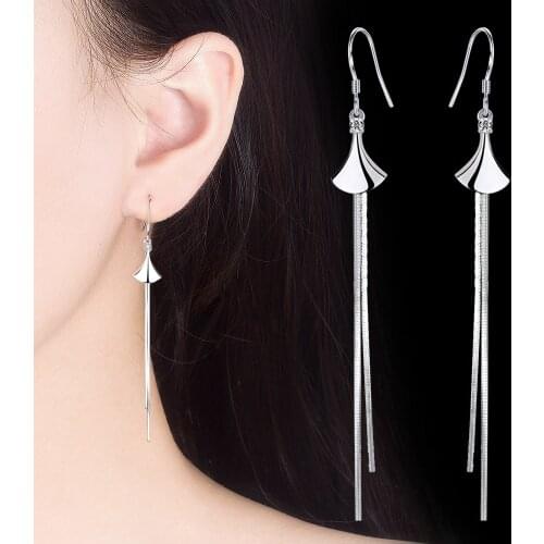 925 temperament Fashion Earrings womens exaggerated small skirt Korean long Tassel Earrings