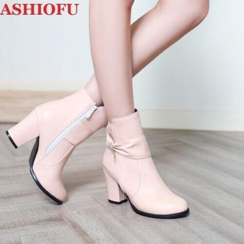 ASHIOFU 2020 New Arrival Womens Thick-heel Boots Crystals Real Photos Party Prom Ankle Booties Large Size Fashion Winter Boots