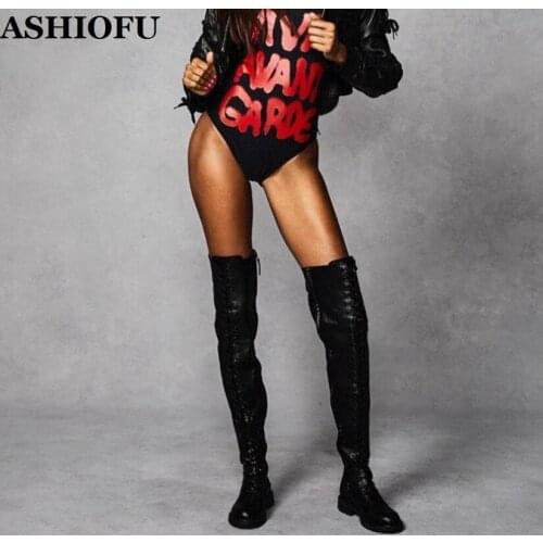 ASHIOFU Handmade New Ladies Over Knee Boots Sexy Club Party Prom Flat Boots Winter Evening Fashion Thigh High Boots Shoes