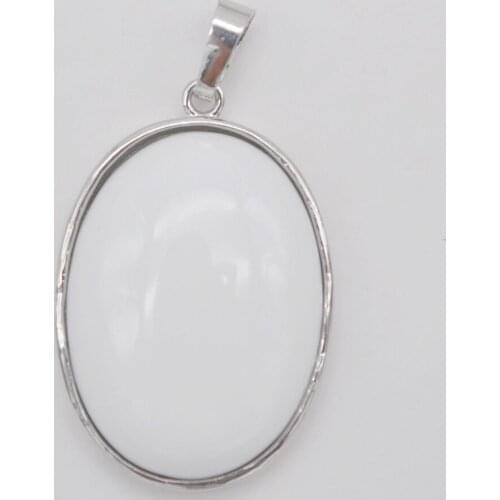 White Ceramic Whiteware Stone Bead Oval GEM Pendant Jewelry For Gift S929