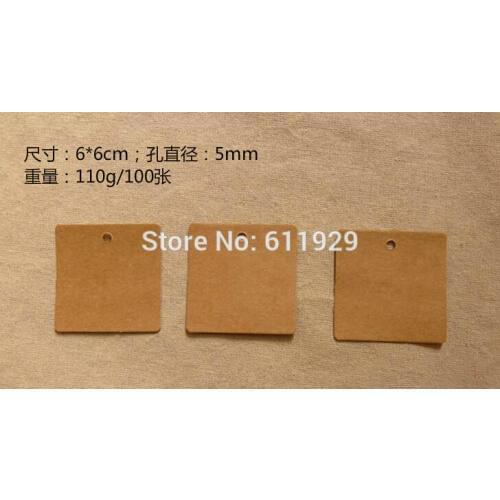 Free shipping blank square kraft paper tags 6x6cm/baking price tags/gift packing labels/clothing tag printing/logo 300 pcs a lot