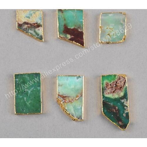 BOROSA 5Pcs/lot Gold Color Polygon Natural Australia Natural Stone Chrysoprase Pendant Bead Side Hole Beaded G0408