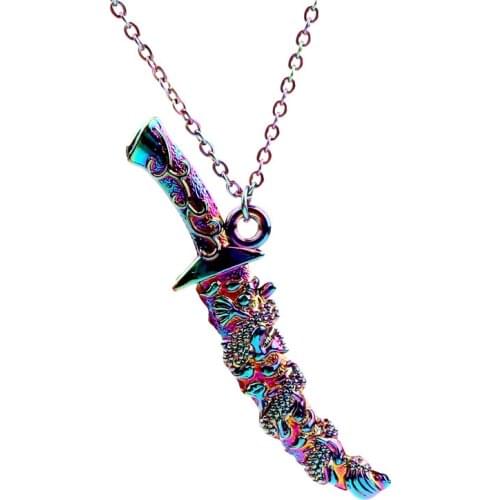 10pcs Rainbow Color Alloy Dragon Sword Necklace free Stainless Steel Chain for Women Girl Xmas Party Jewelry gifts