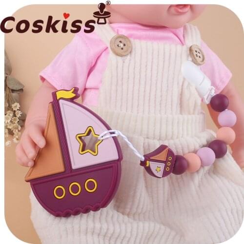 Coskiss Baby Silicone Colorful Sailboat Infant Silicone Pacifier Chain Toddler Pacifier Holder Anti-Drop Chain Teether Toys