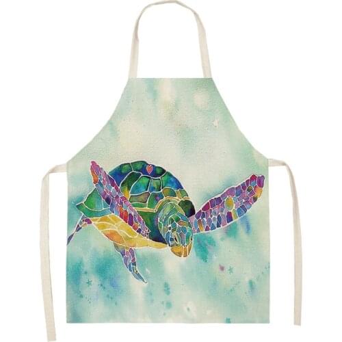 Turtle Ocean color Pattern Cleaning Art Aprons Home Cooking Kitchen Apron Cook Wear Cotton Linen Adult Bibs baking accessories