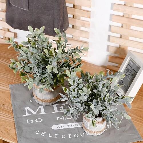Artificial Leaves Branch Green Silk Eucalyptus Leaf Small Bonsai for Home Decor Wedding Plants Faux Foliage Room Decoration