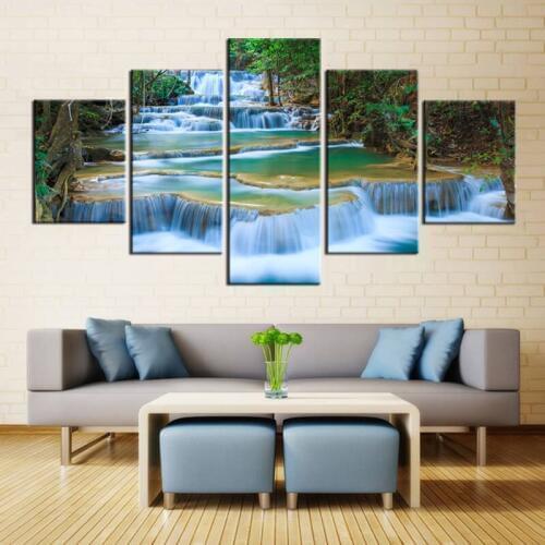 Peaceful Waterfall Canvas Prints 5 Pieces Painting Office Wall Decor Poster Beautiful Landscape Paintings Waterfalls Wall Art