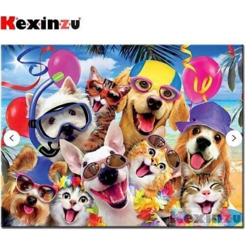 Kexinzu Full Square/Round Drill 5D DIY Diamond Painting "Swimming dog" Diamond Embroidery Cross Stitch 3D Decor Gift K@#888