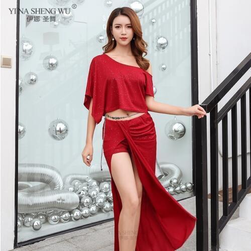 Women Belly Dance Practice Costume Top Skirt 2 Pieces Set Performance Wear Oriental Indian Dancer Beginners Training Clothes