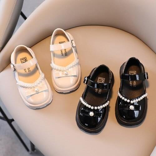 Girls Leather Shoes Kids Pearls Mary Janes Shoes Children Butterfly Knot Princess Shoes Baby Platform Dance Party Shoe 1-8y